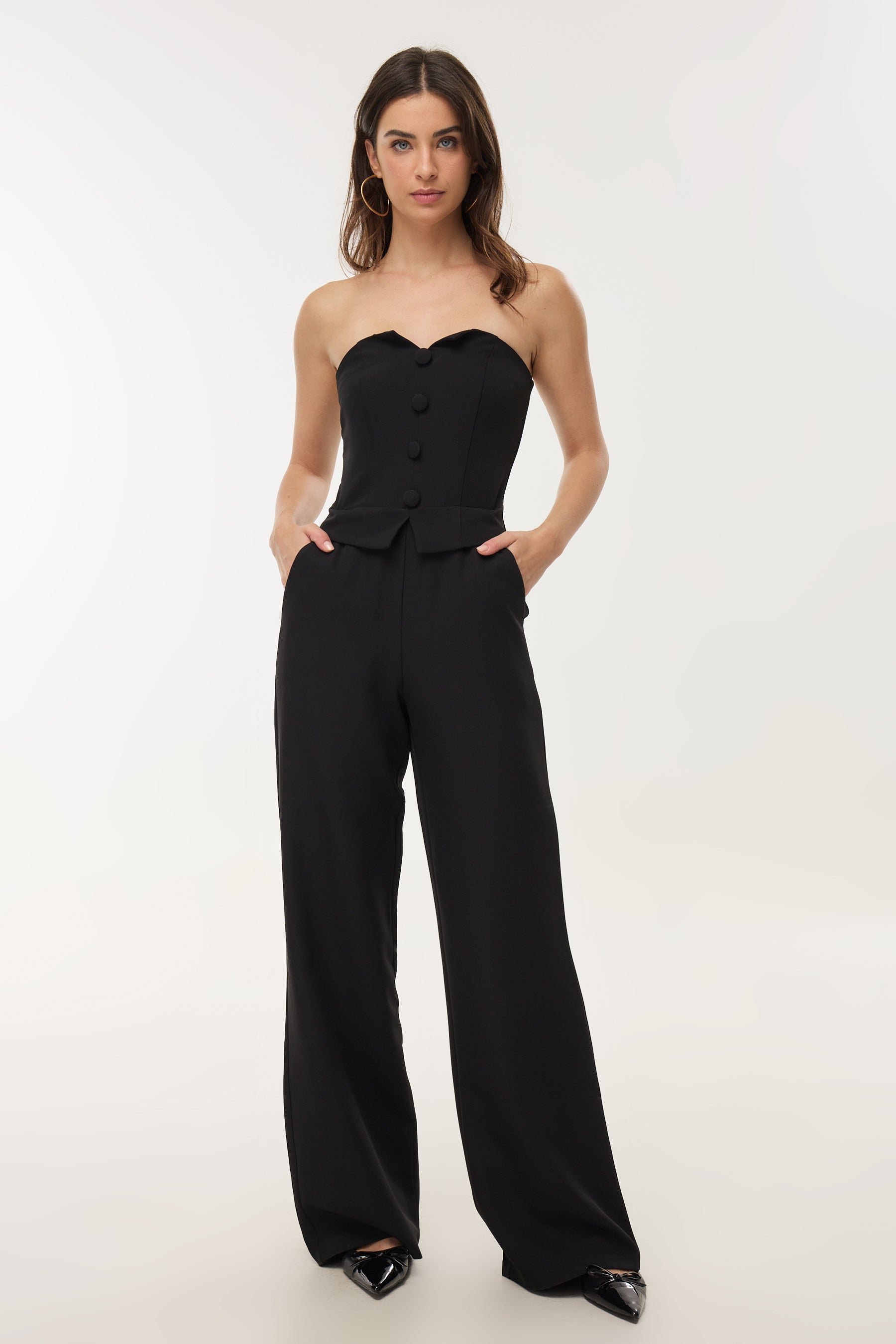 אוברול סטרפלס עם כפתורים