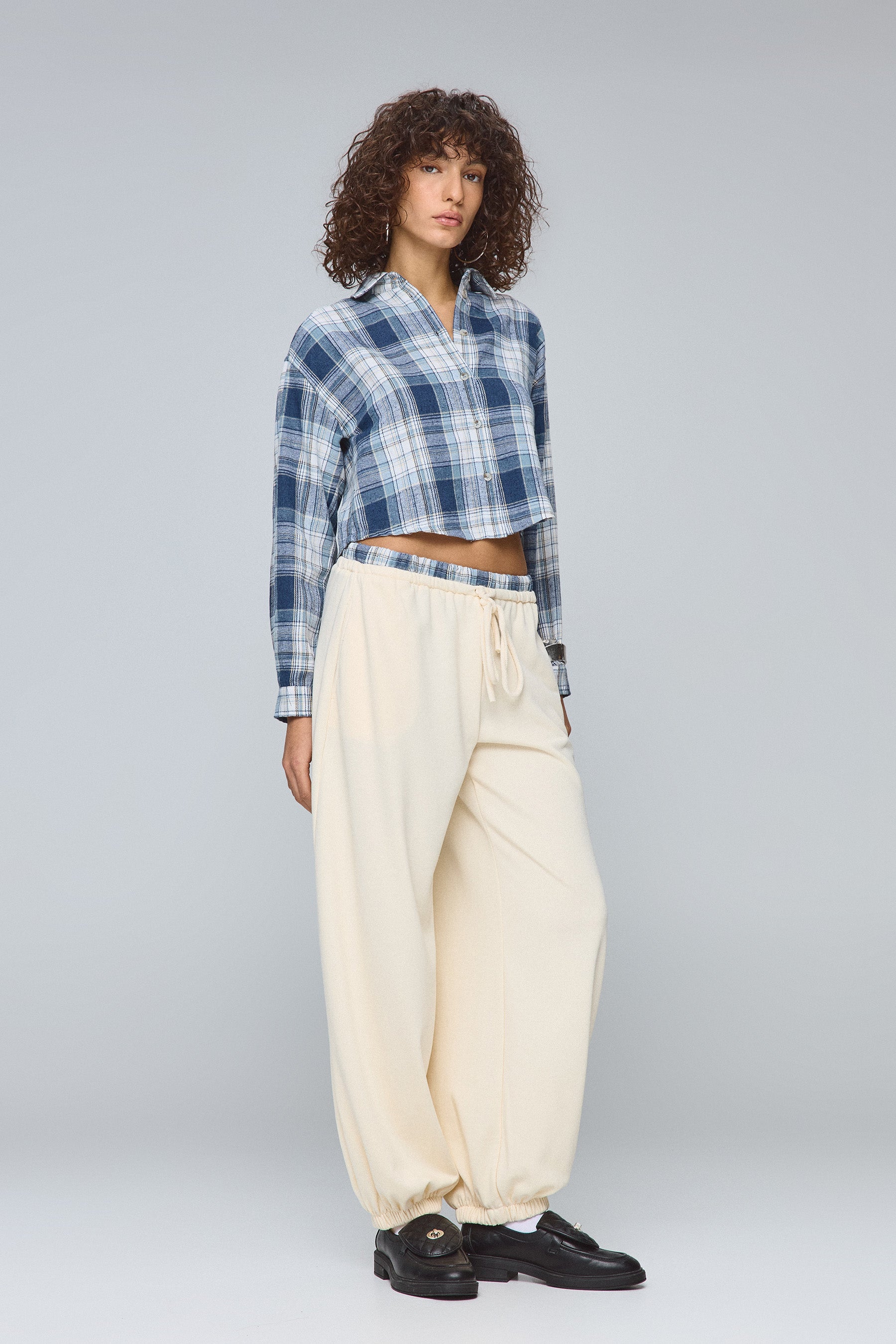 מכנס בלון עם חגורה משובצת סט