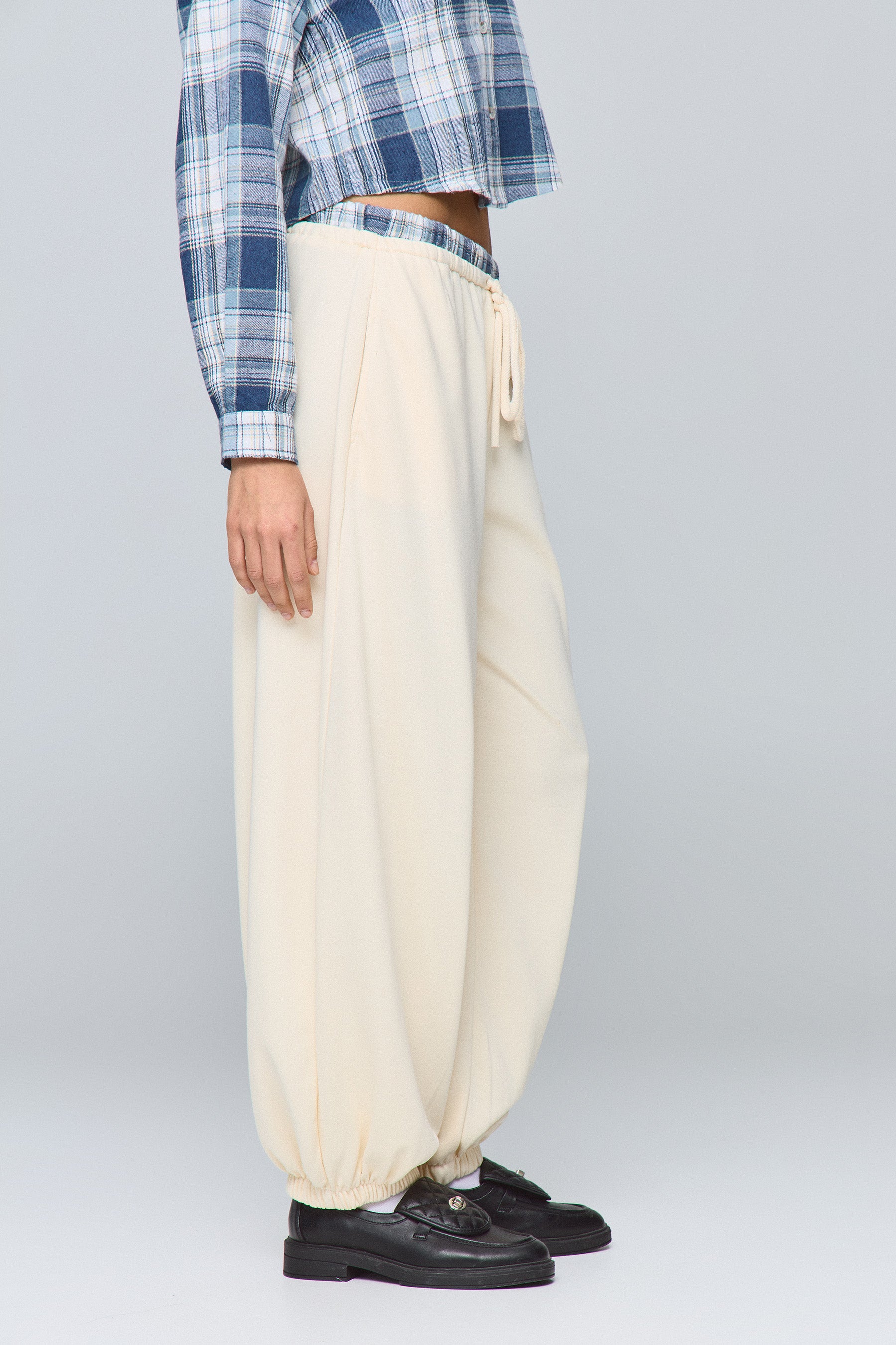 מכנס בלון עם חגורה משובצת סט