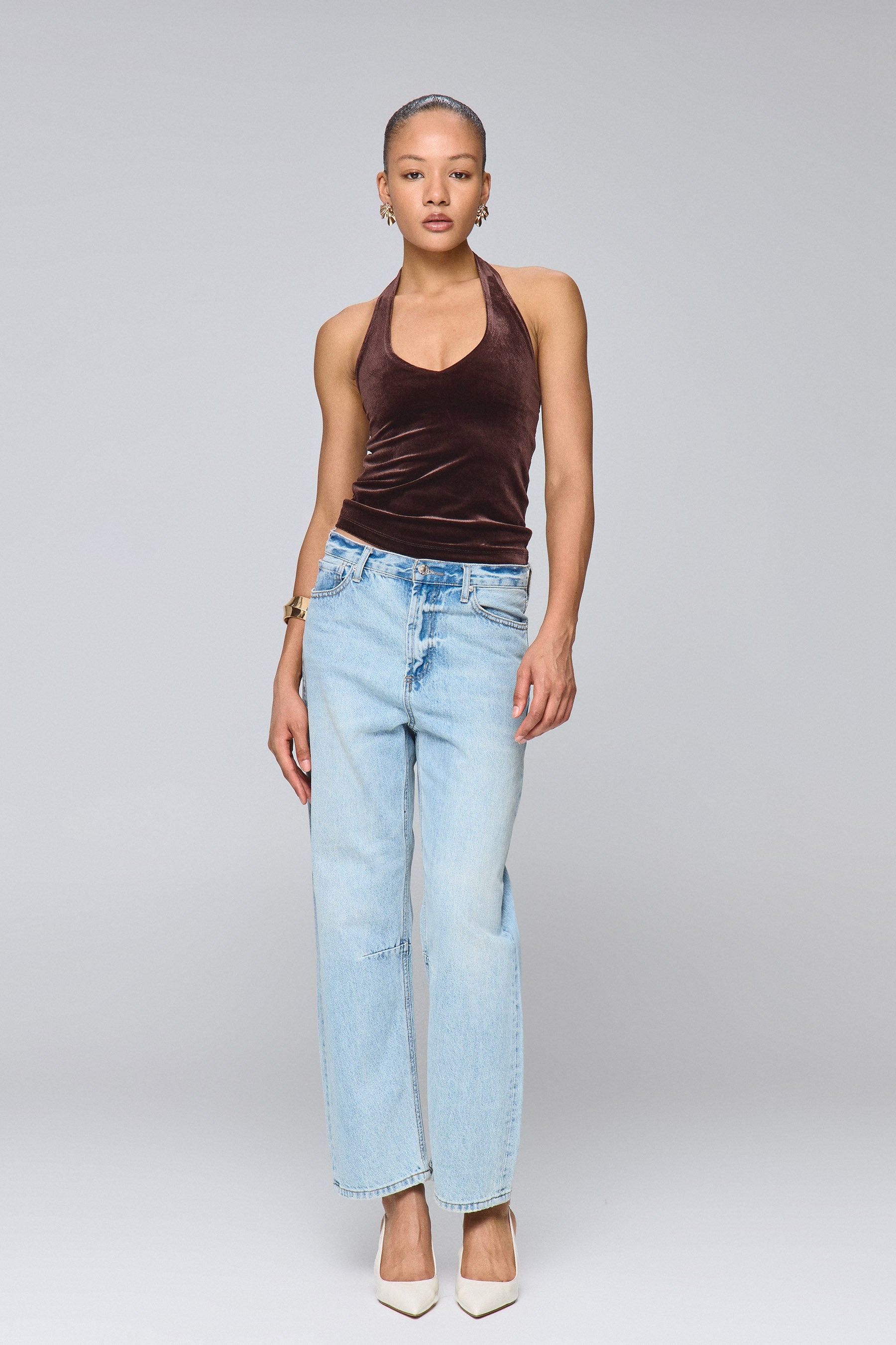 גופיית קולר קטיפה חומה