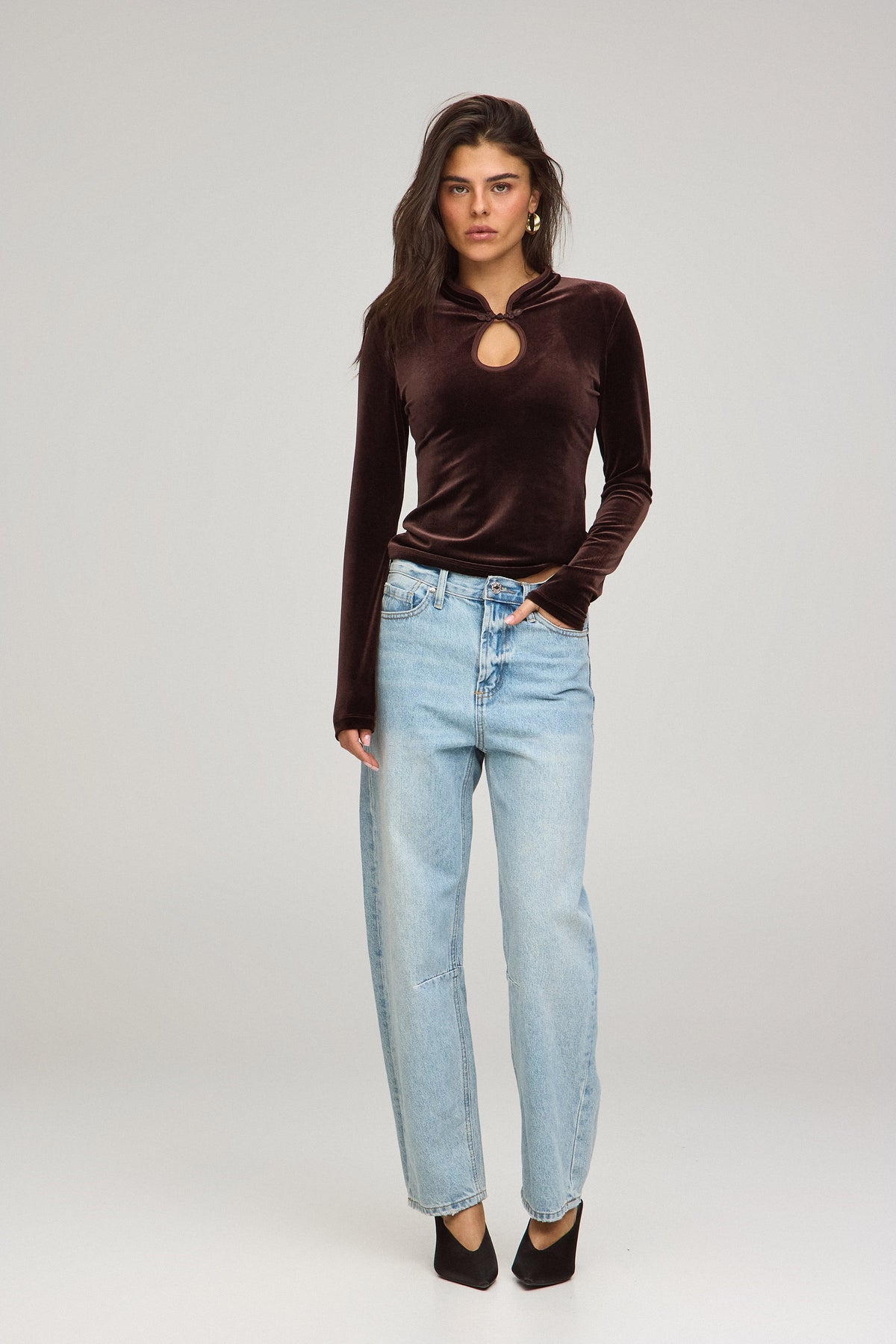 חולצת קטיפה צווארון סיני