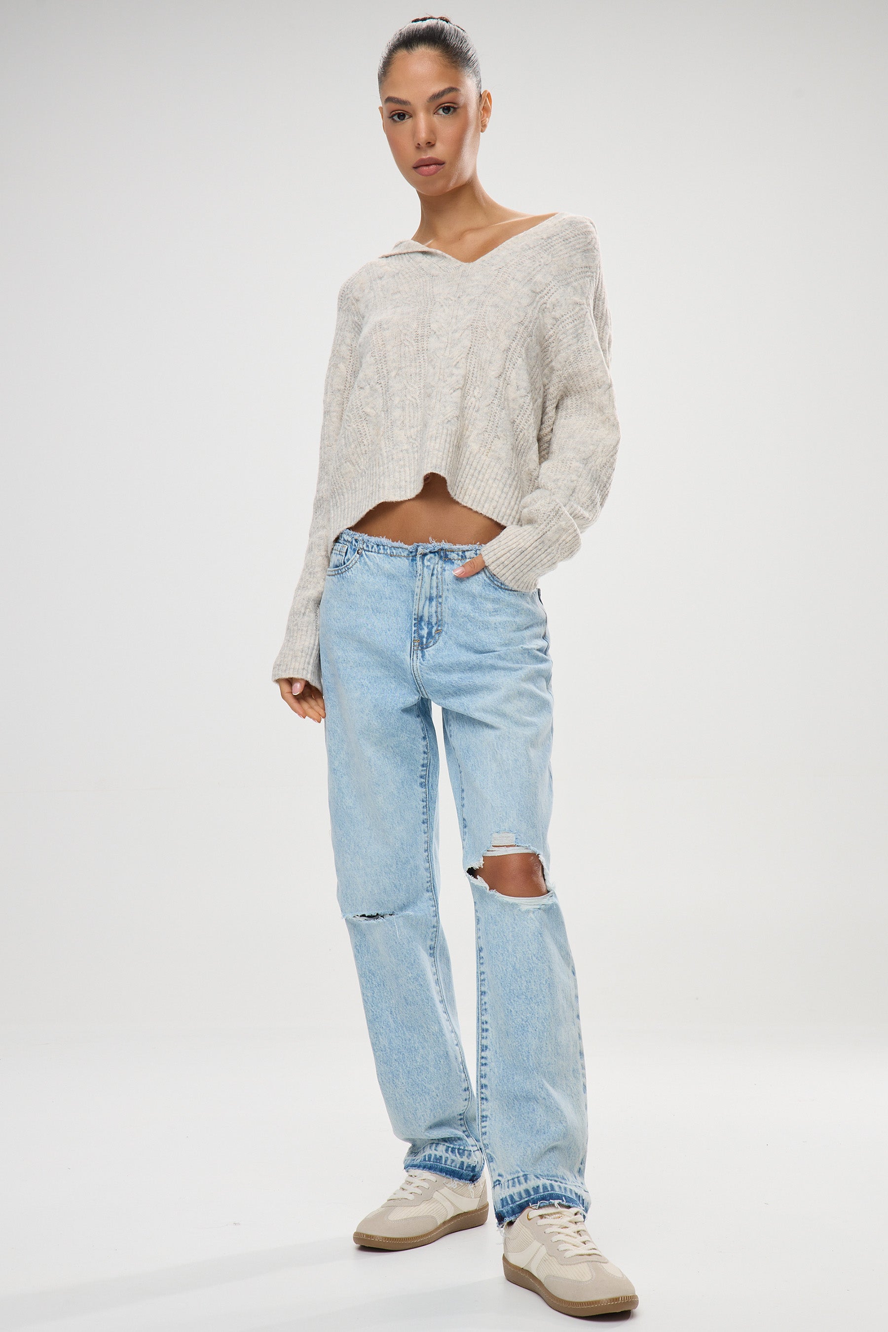 ג'ינס קרעים חגורה פרומה