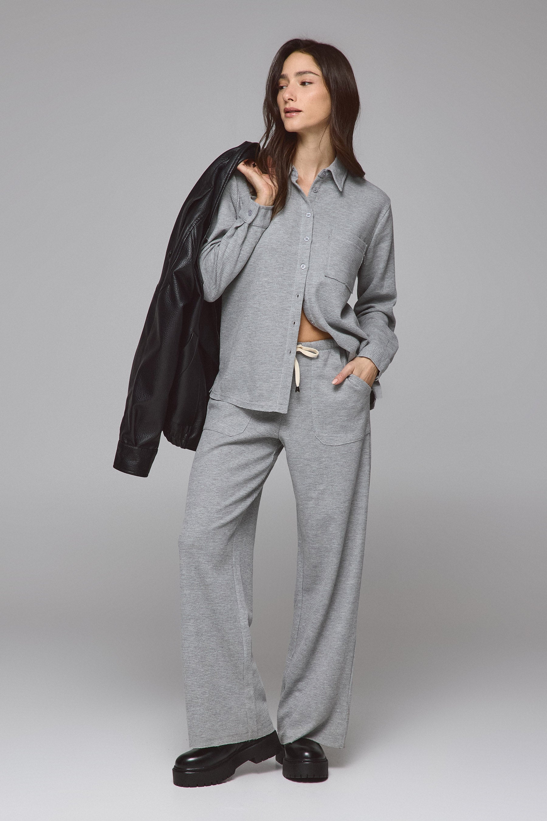 חולצת כפתורים וופל סט