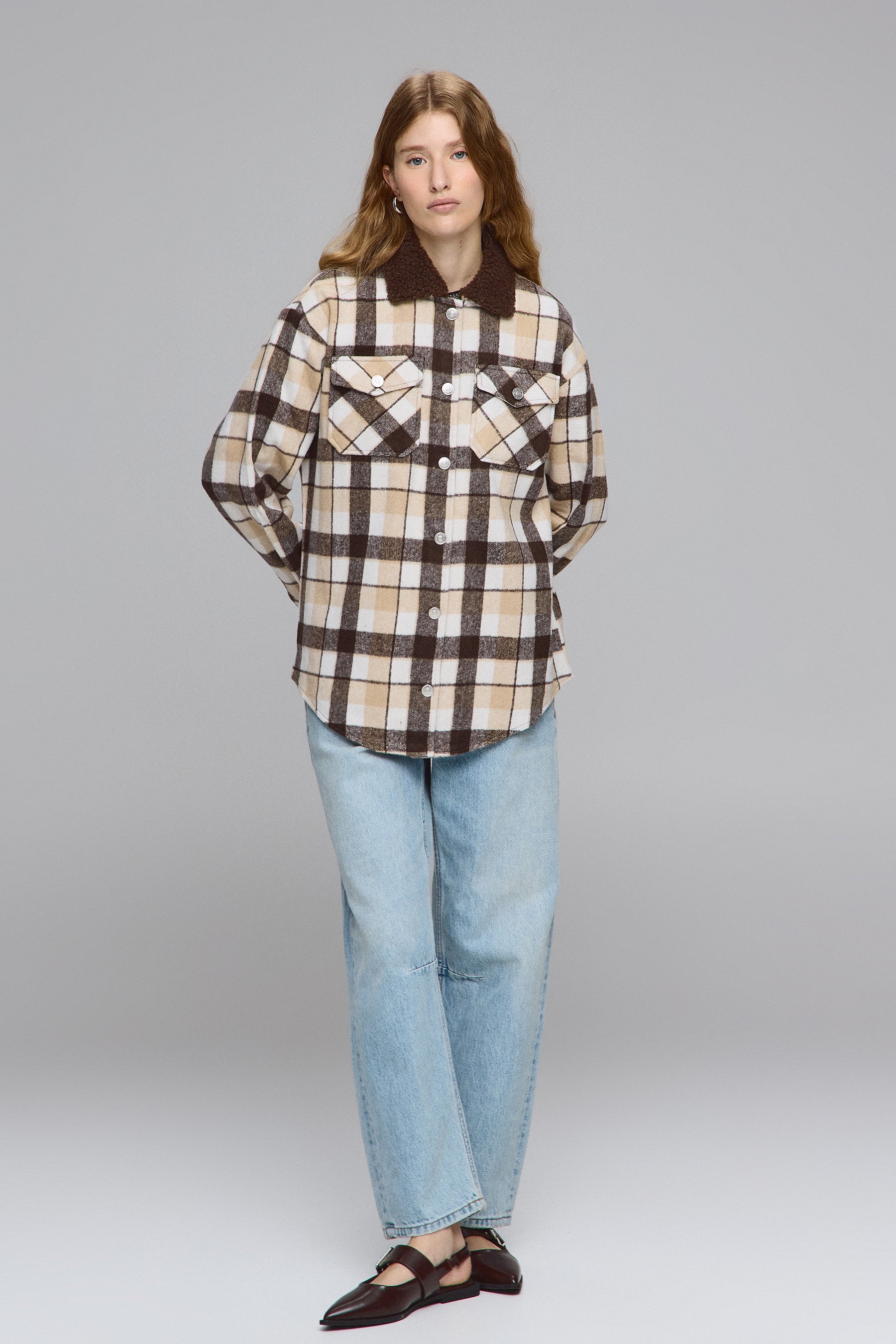 ג'קט משובץ צווארון טדי