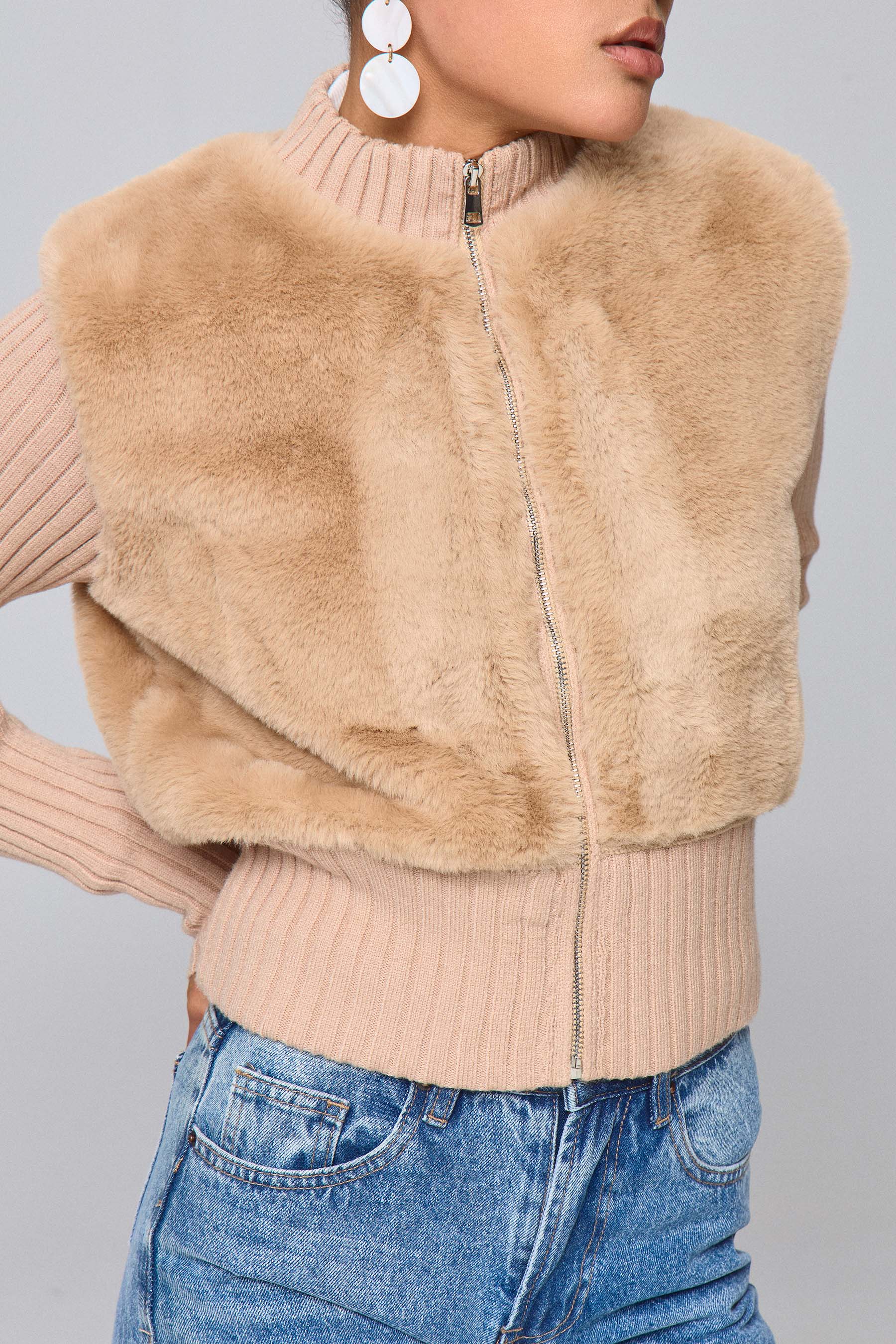 סריג קרדיגן שילוב פרווה