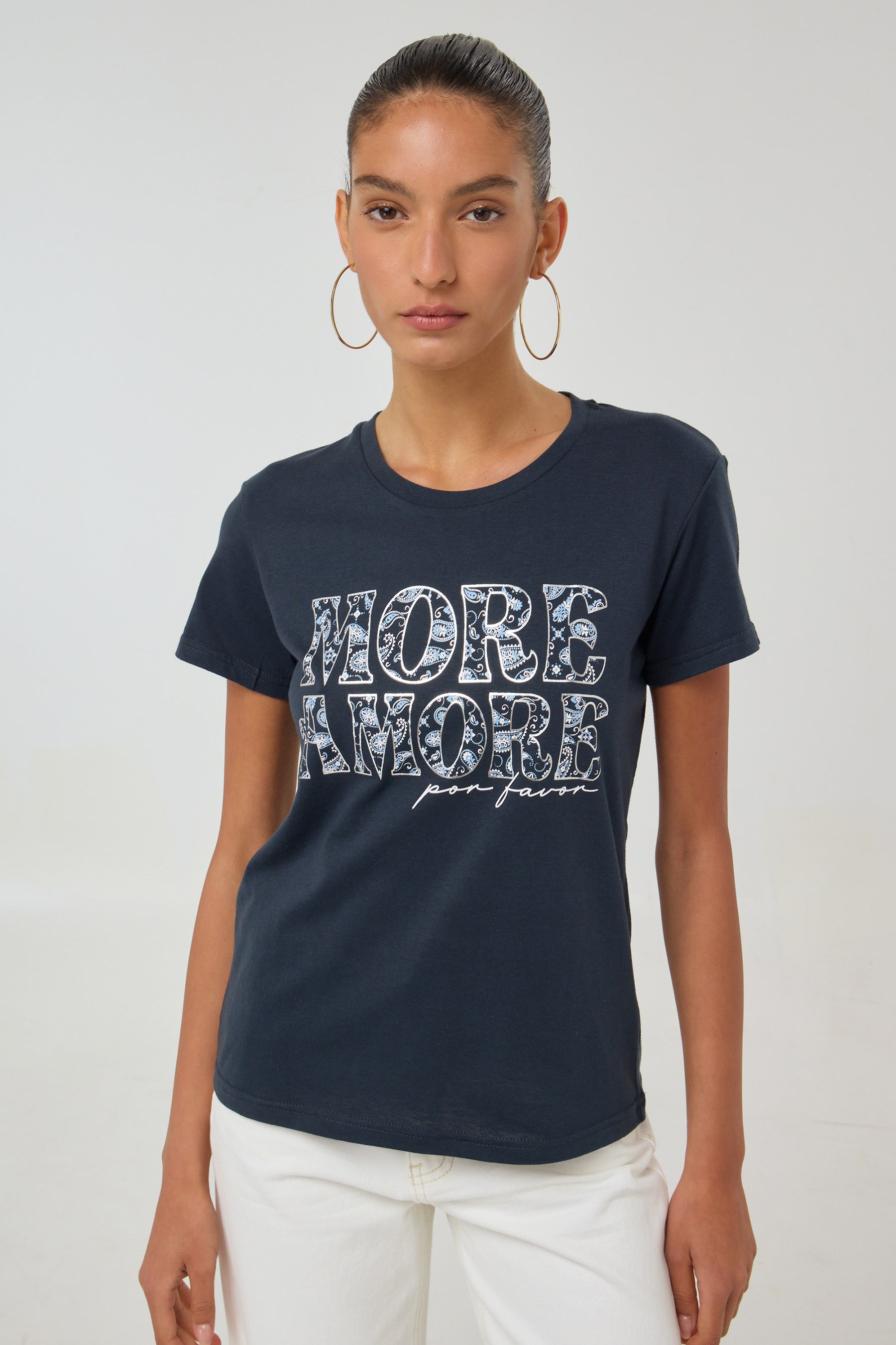 חולצת לורי טקסט פייזלי נייבי