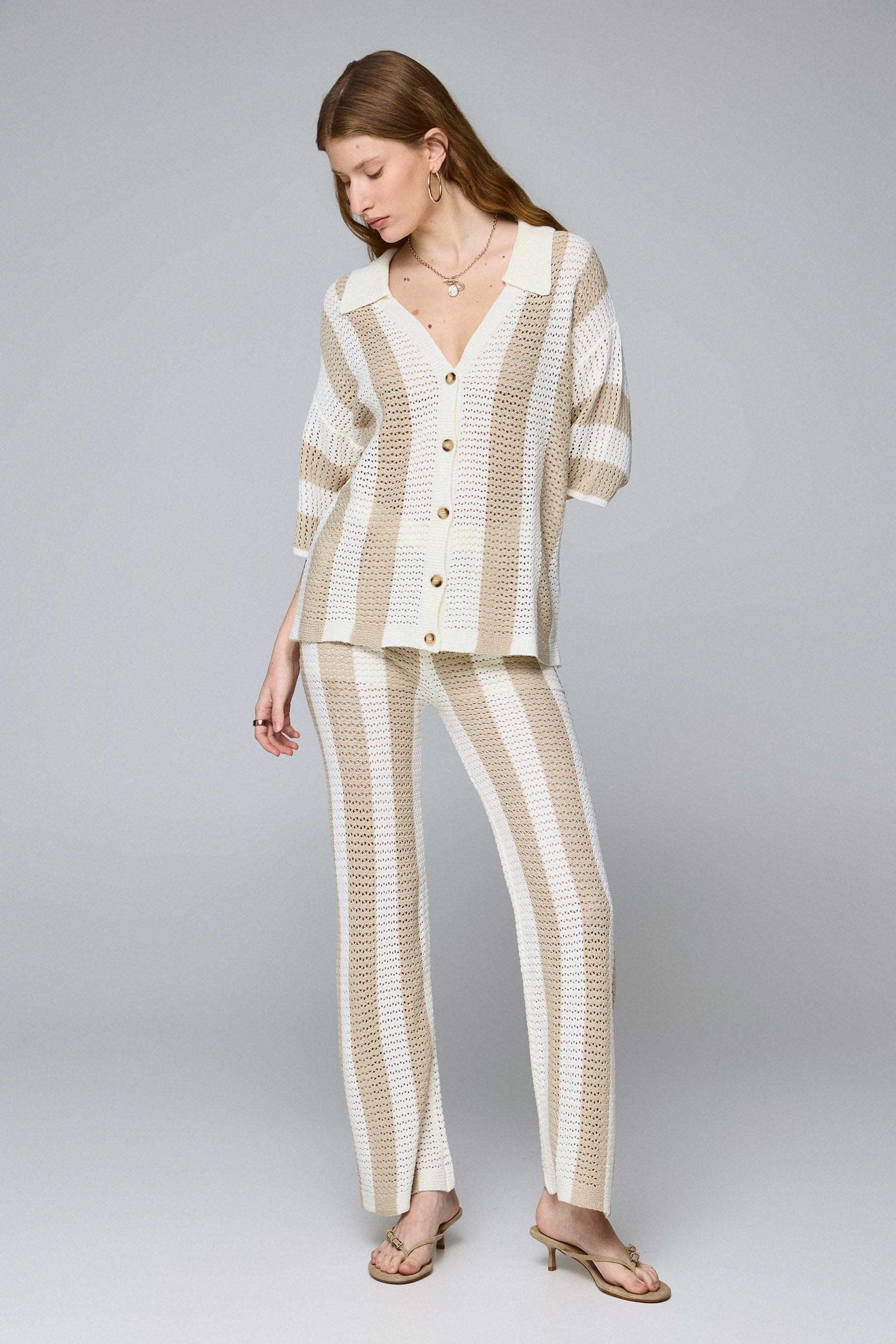 מכנס סריג פסים סט