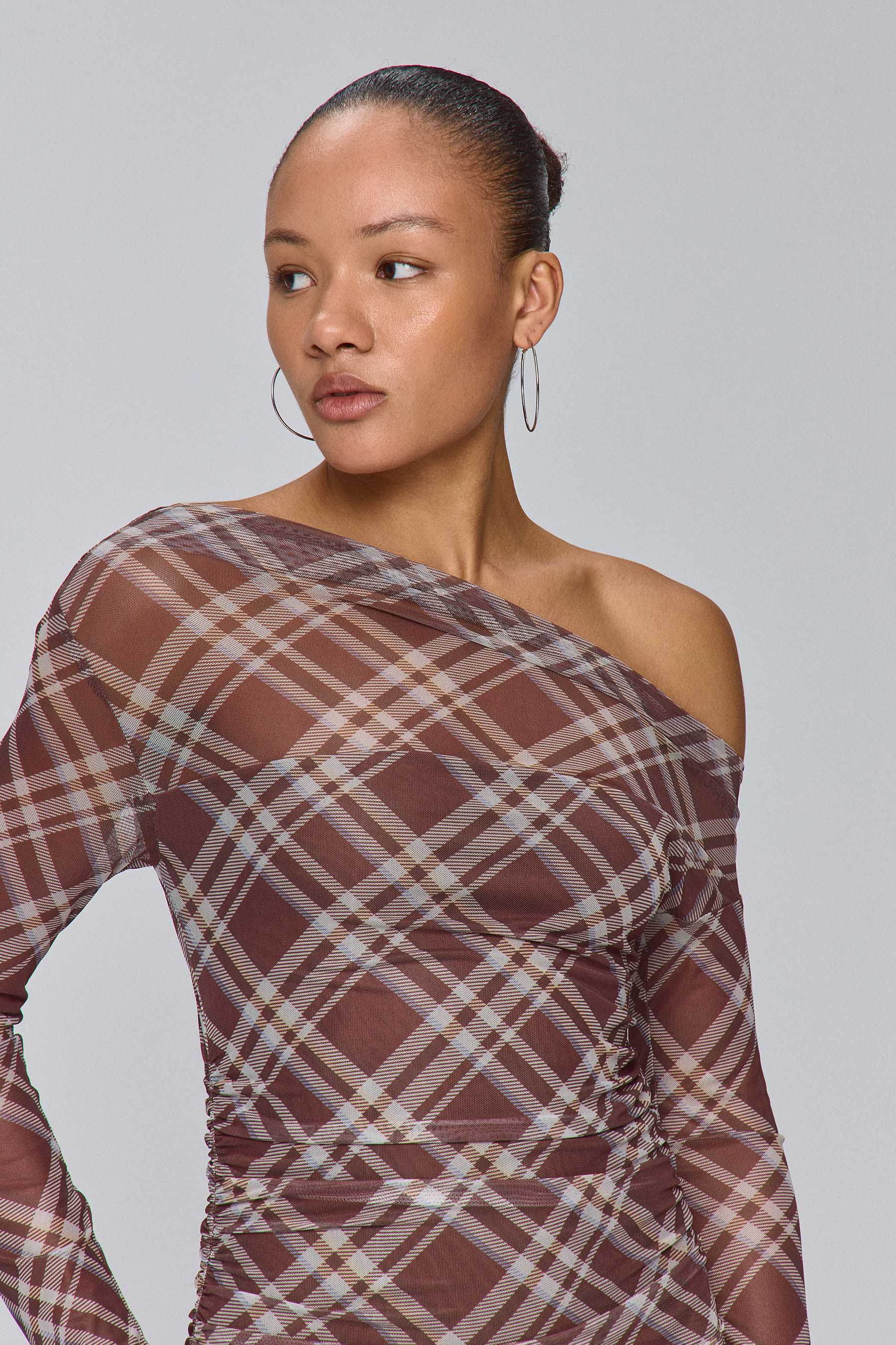 שמלה א-סימטרית רזיל משבצות