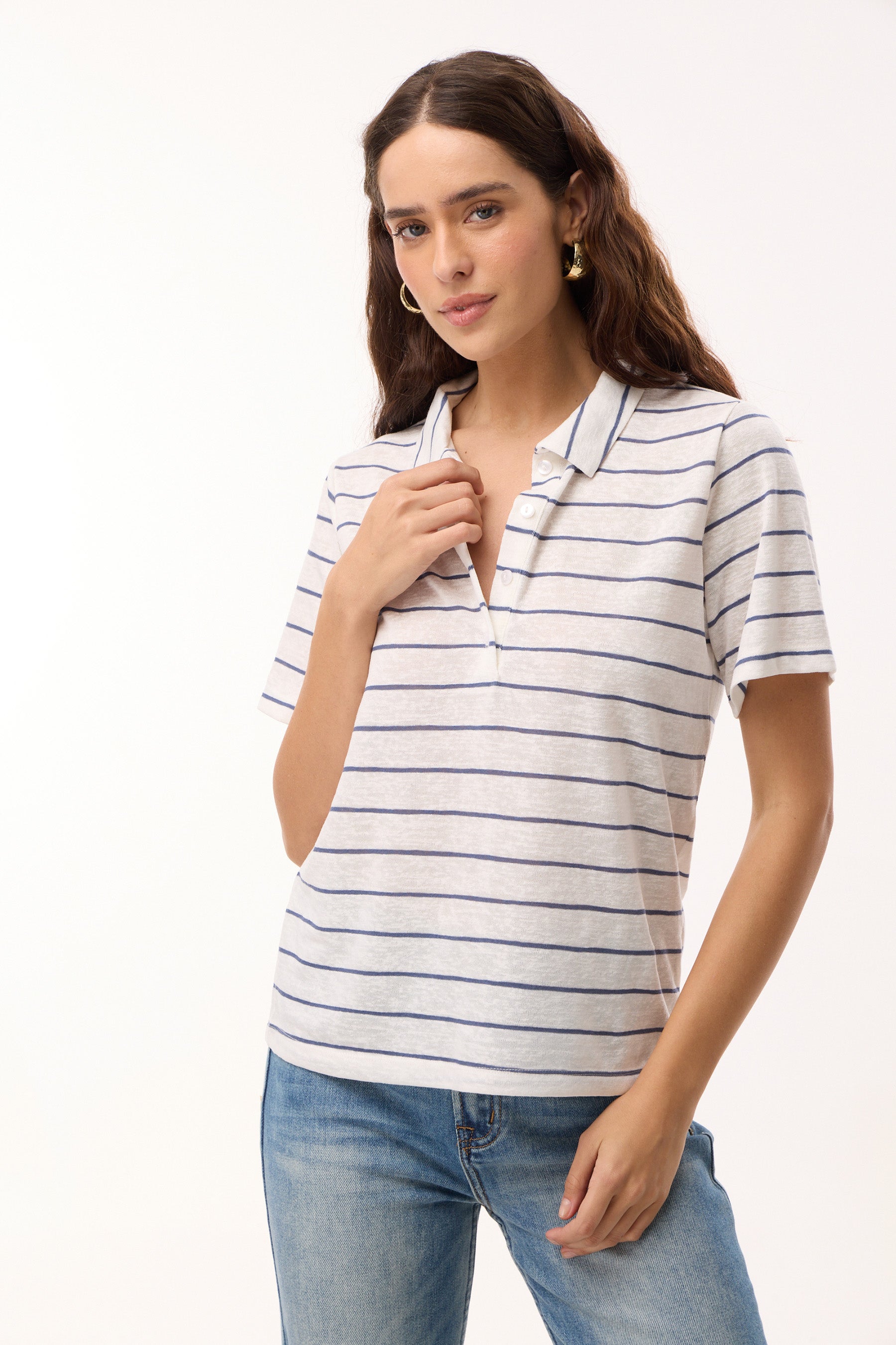 חולצת פולו מכופתרת סלאב פסים