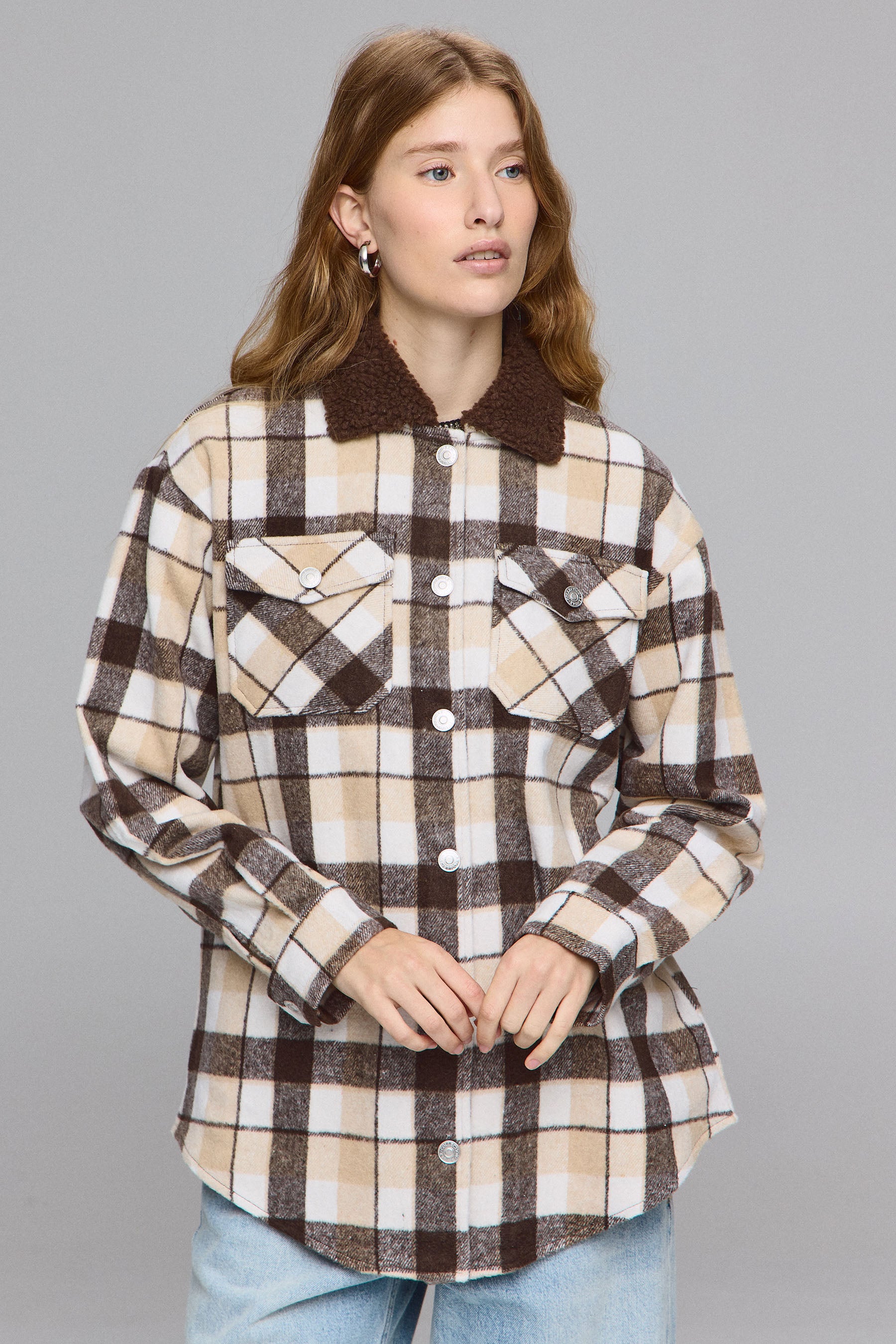 ג'קט משובץ צווארון טדי