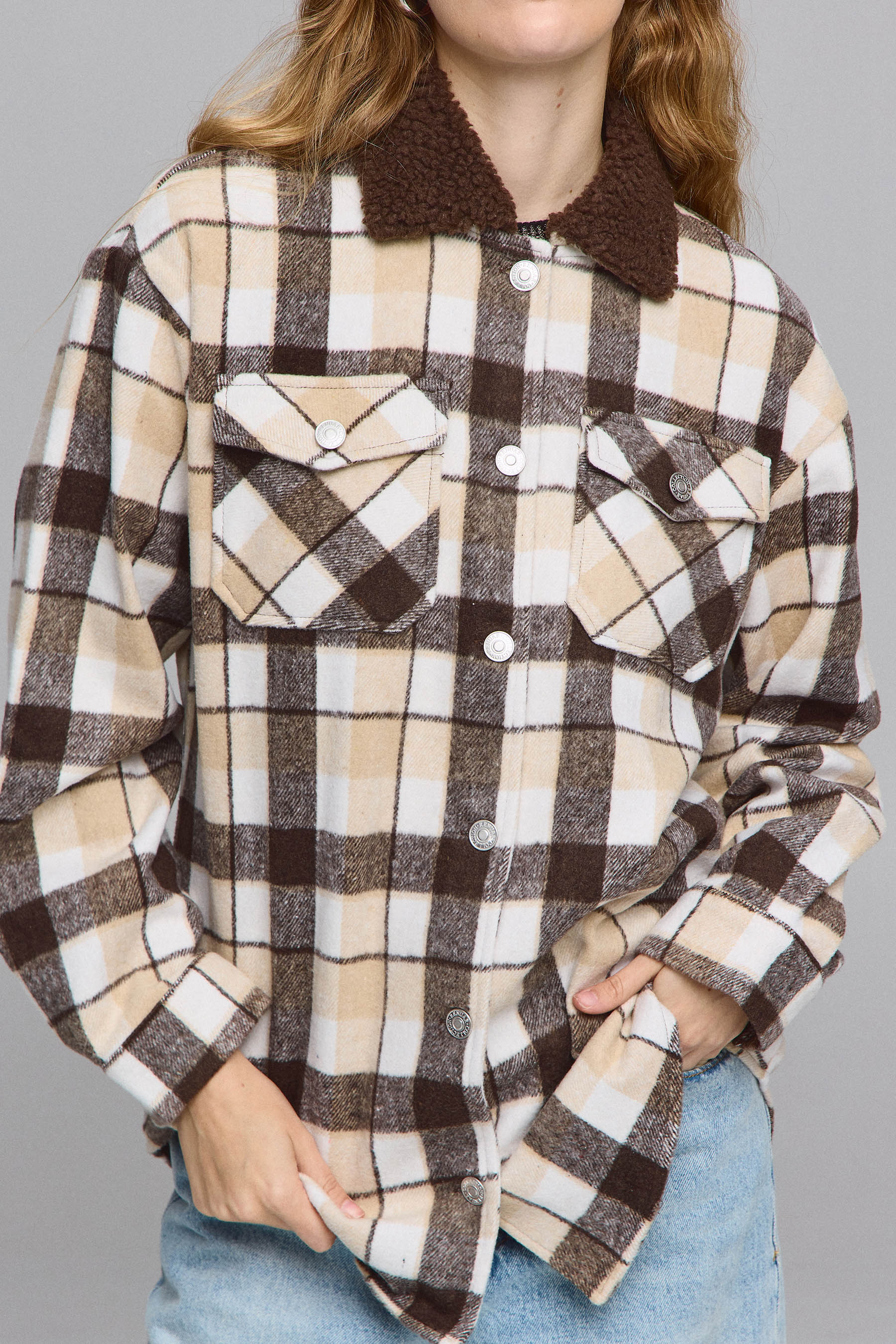 ג'קט משובץ צווארון טדי