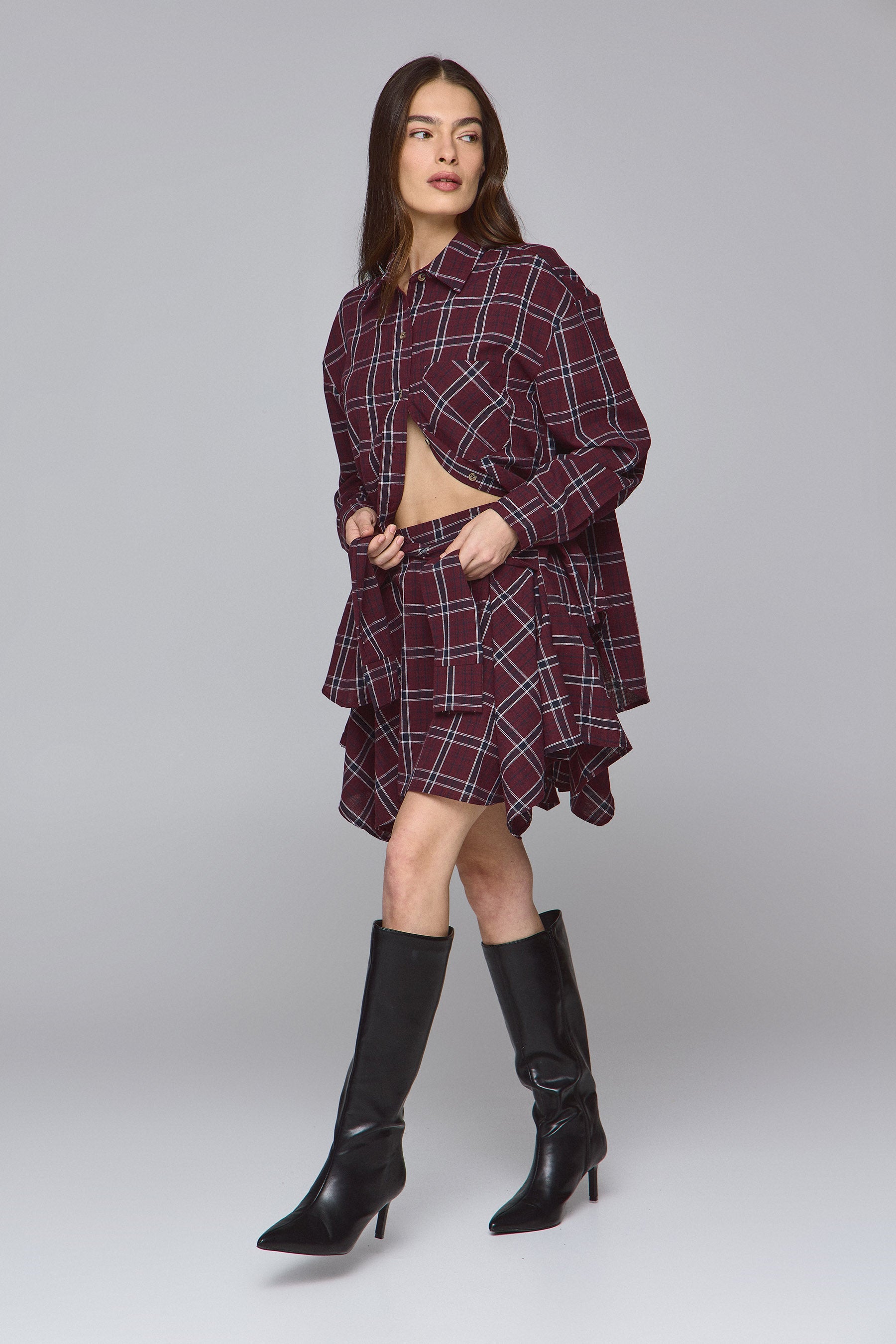 חצאית משובצת קשירה ריילי