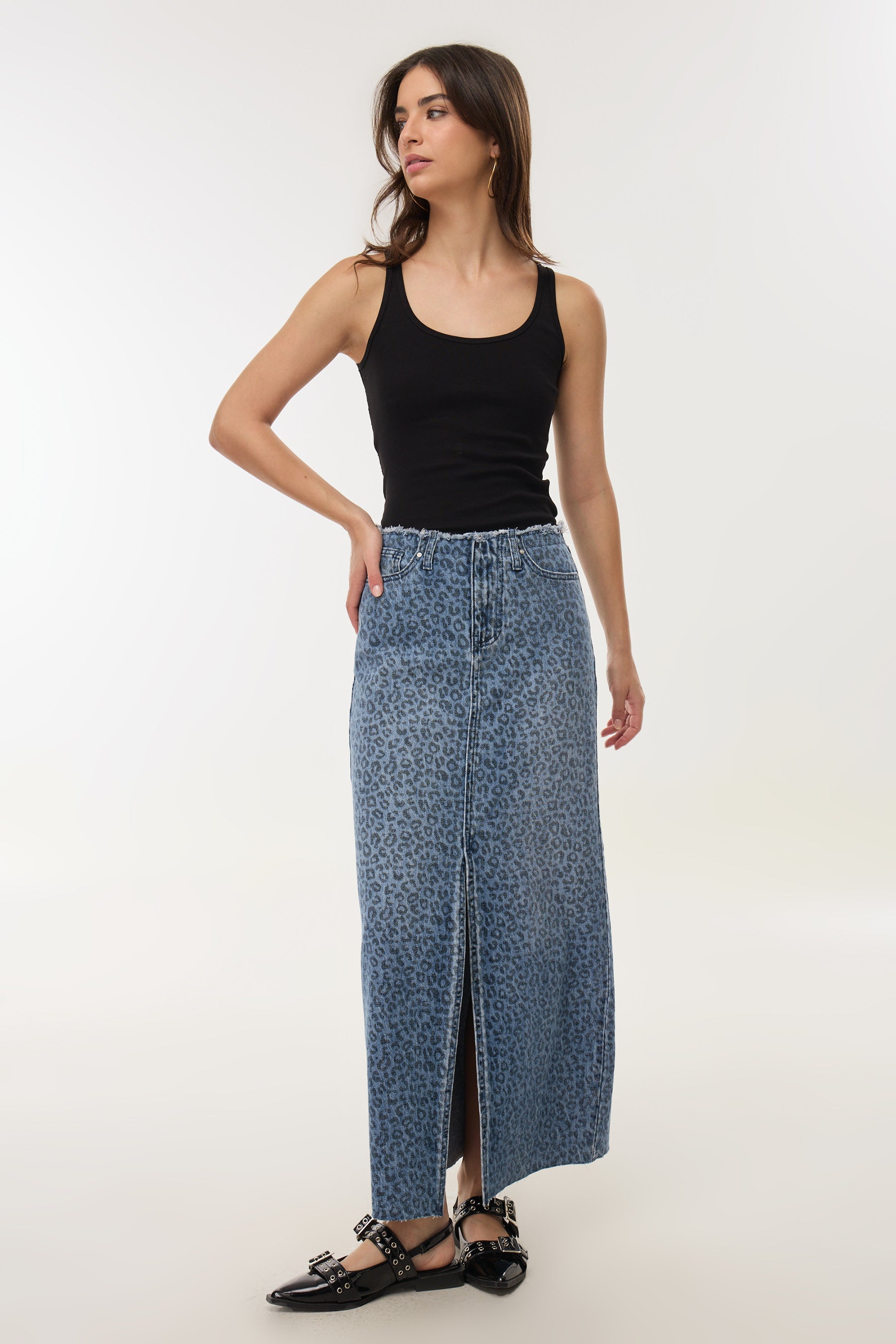 חצאית ג'ינס מנומרת