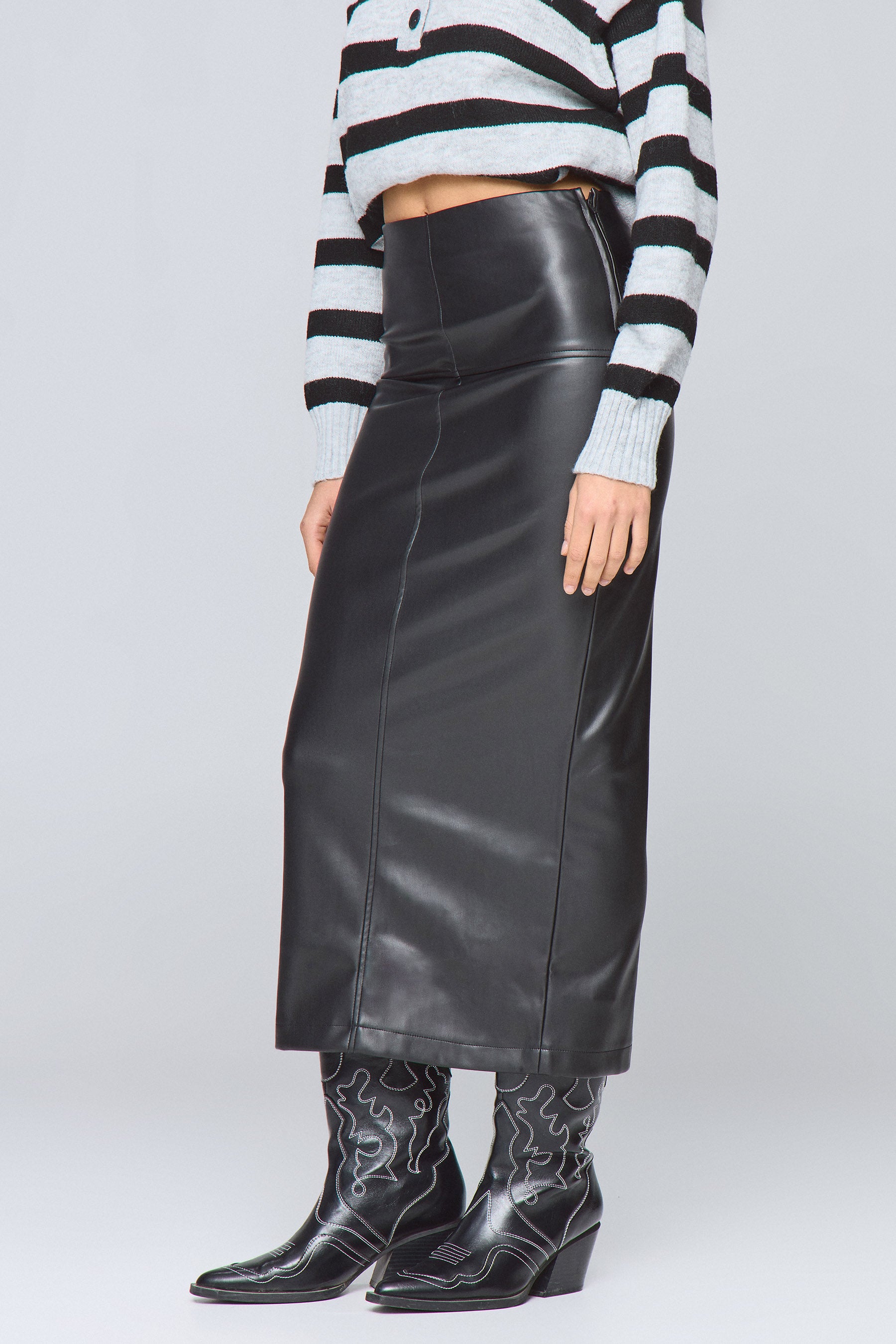 PU חצאית מקסי