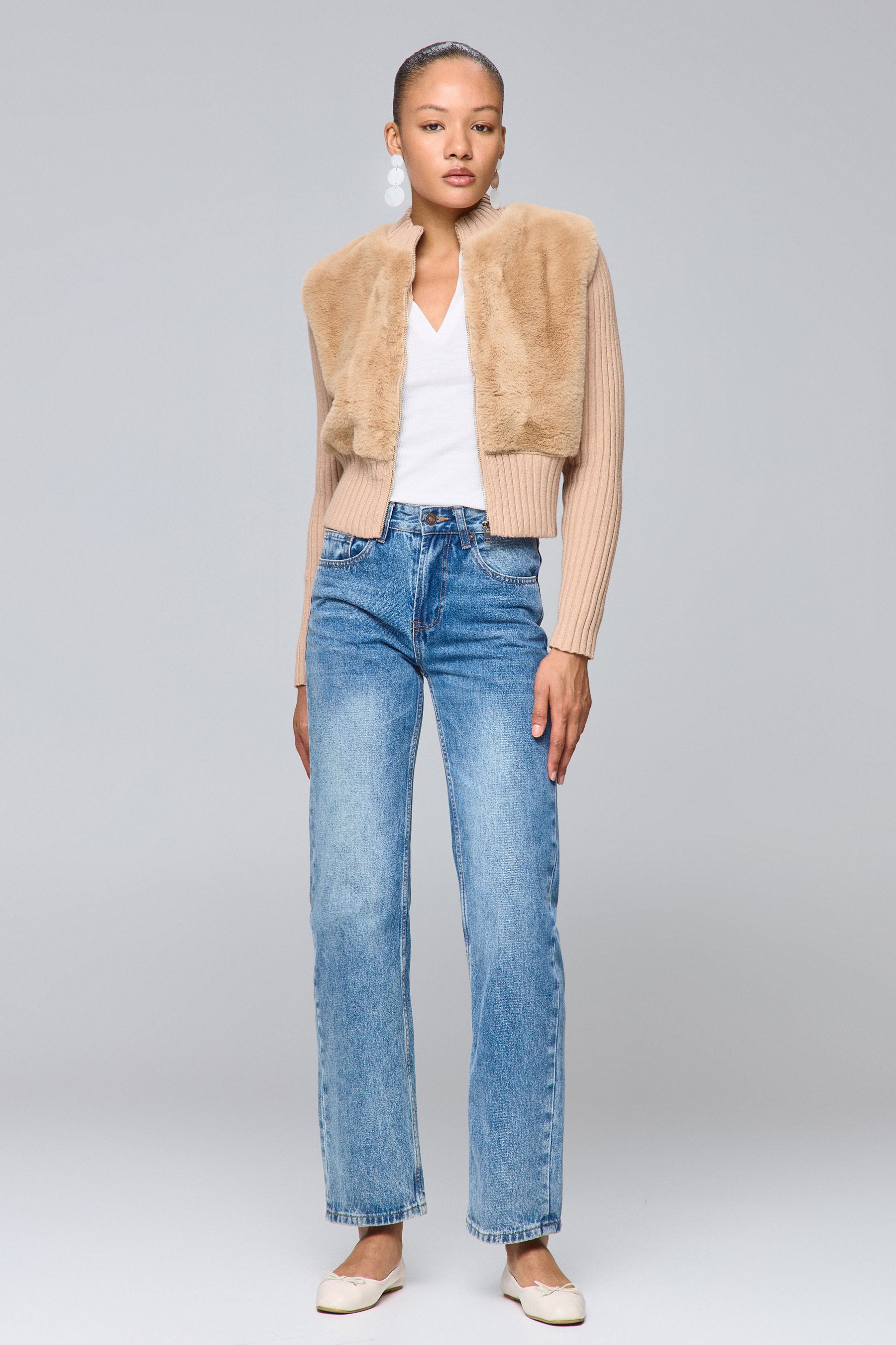 סריג קרדיגן  שילוב פרווה