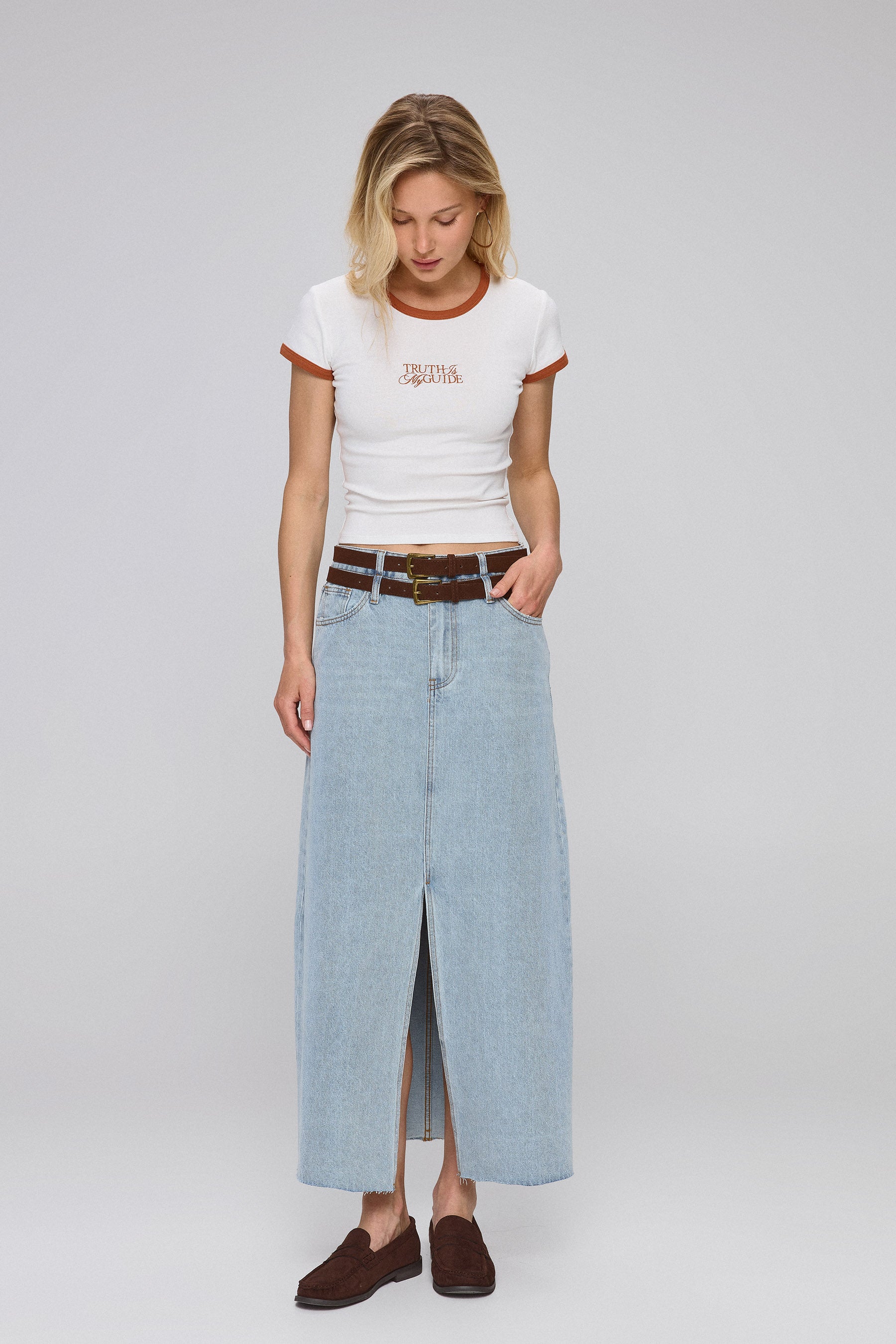 חצאית מקסי חגורה כפולה